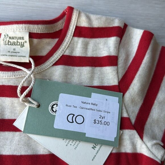 Nature Baby River Tee - Oatmeal/Red Sailor Stripe size 2 year nwt - Picture 3 of 3